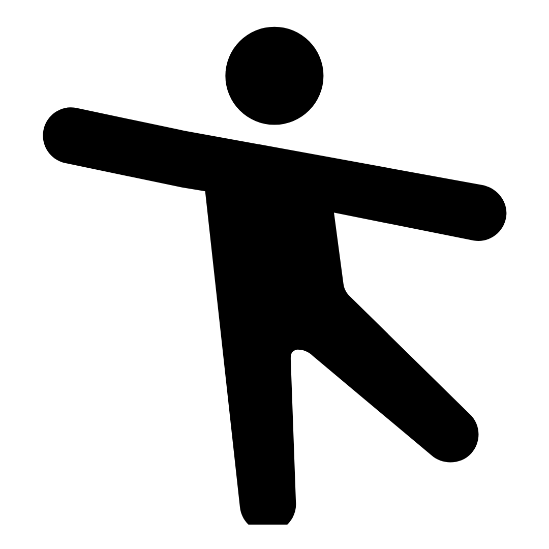 stick figure standing on 1 leg, inside a white circle
